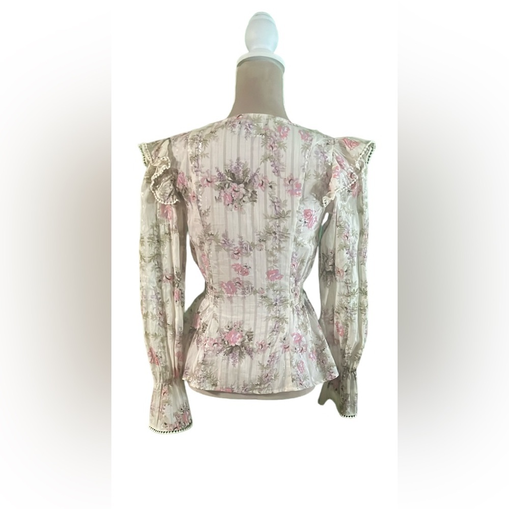 ASOS Pink and Cream Peplum Blouse with Bishop Sleeves​ - Picture 2 of 9